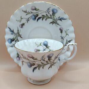 Vintage Royal Albert Brigadoon Tea Cup and Saucer, Blue and Pink Thistles